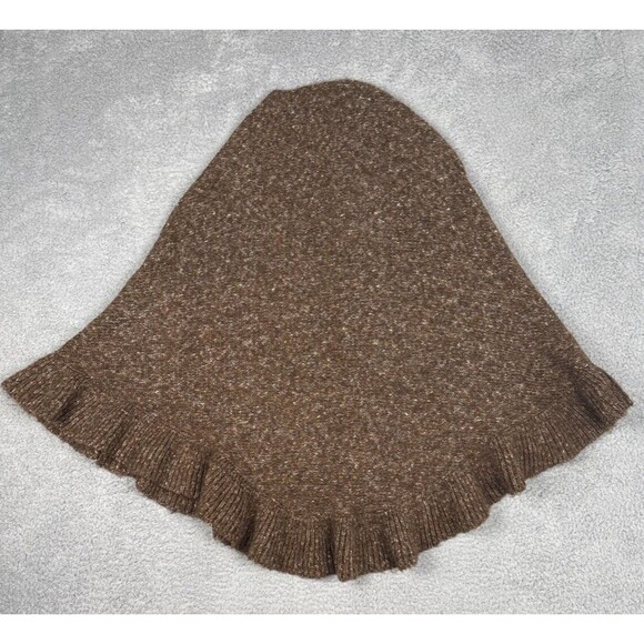 CAbi Sweater Womens One Size Brown Ruffle Hem Marled Knit Cape Cardigan Poncho - Picture 2 of 5